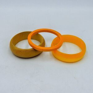 Lot Yellow Bracelets 3 Inch Bangle Lucite Plastic Bakelite Wooden Domed